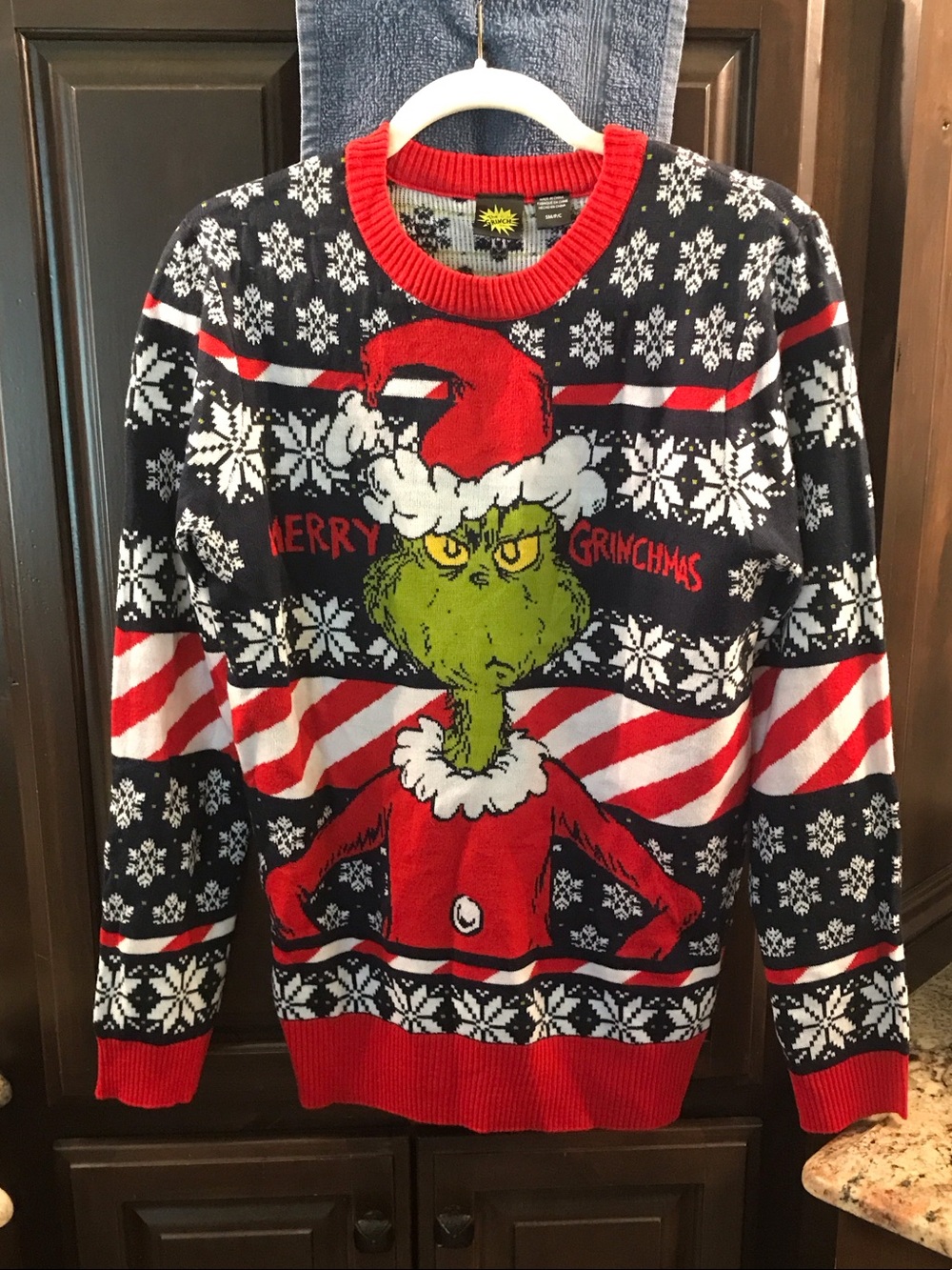 MAD Engine Men's Red, Black & Green Grinch Crewneck Sweater